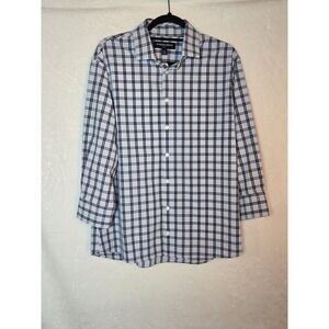 Mizzen + Main Mens Large Leeward Trim Fit‎  Blue Check Long Sleeve Button Down